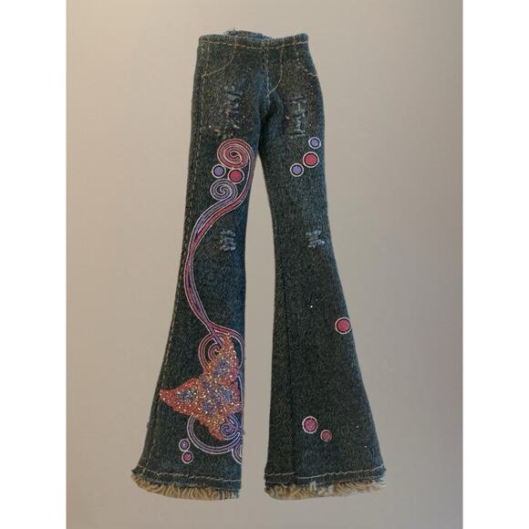 Bratz Doll Clothes Pixiez Breeana Jeans Frayed Hem Glitter Butterfly Trousers - Picture 1 of 16